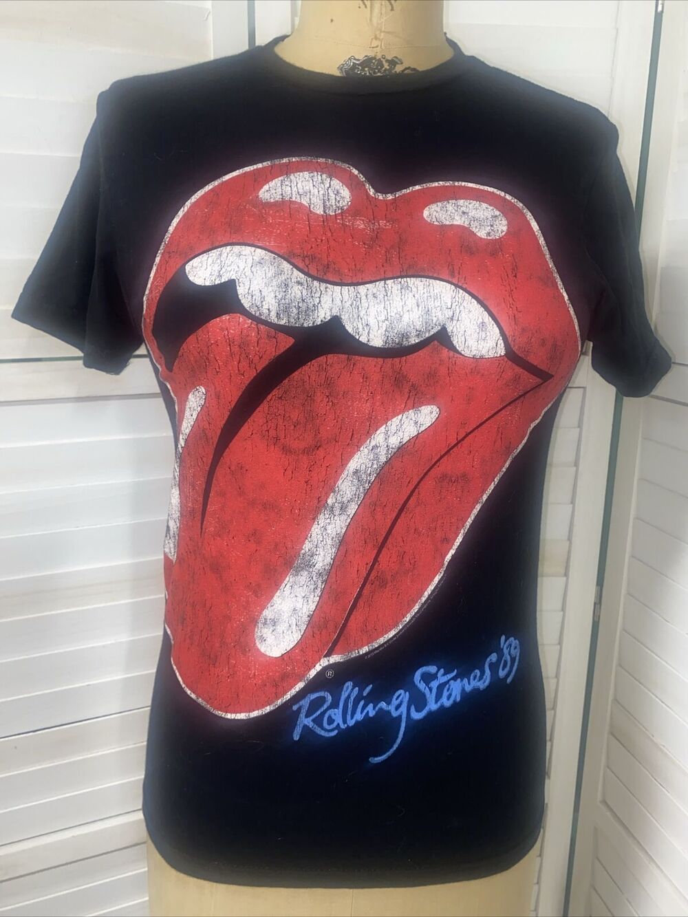 Rolling Stones Steel Wheels Tour 1989 Style Black Cotton Shirt Sz X-Small